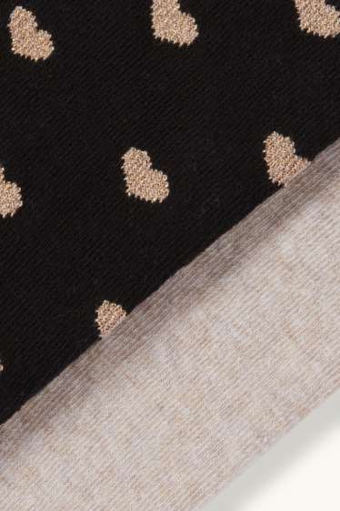 Enfants filles - Lot de 2 - cœurs - collants - noir / beige