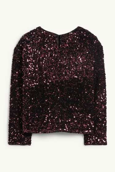 Women - Long sleeve sequin top - regular fit - purple