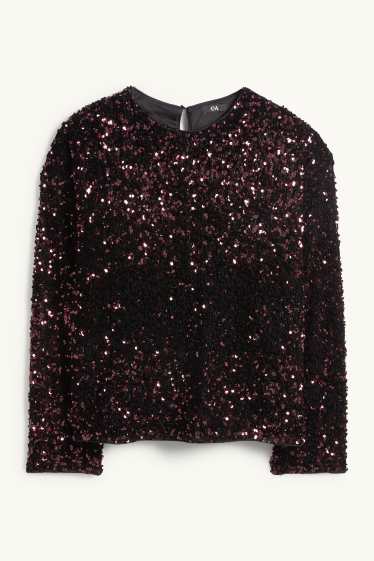 Women - Long sleeve sequin top - regular fit - purple