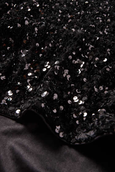 Damen - Pailletten-Langarmshirt - Regular Fit - schwarz