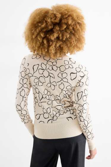 Femmes - Pull - à fleurs - beige clair