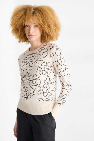 Femmes - Pull - à fleurs - beige clair