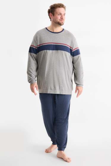 Heren - Pyjama - grijs / donkerblauw