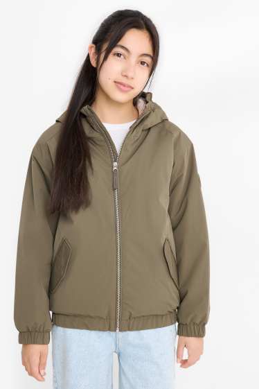 Enfants filles - Veste à capuche - doublée - finition déperlante - kaki