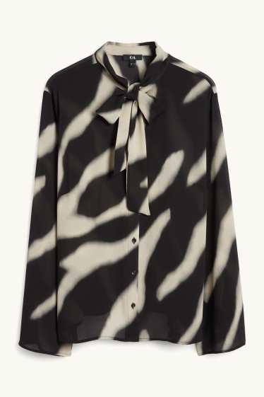 Women - Chiffon blouse - patterned - black / beige