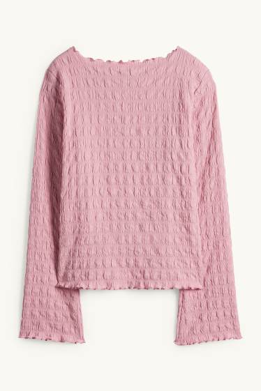 Femmes - Haut à manches longues - regular fit - smocké - rose