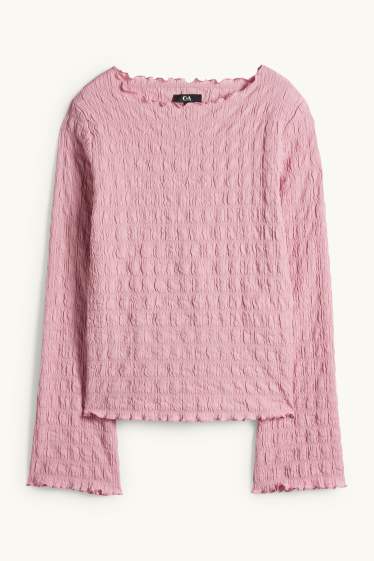 Femmes - Haut à manches longues - regular fit - smocké - rose