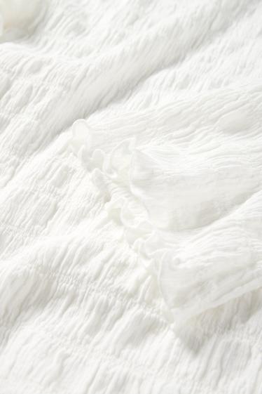 Femmes - Haut à manches longues - regular fit - smocké - blanc