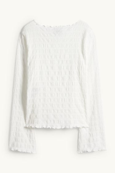 Femmes - Haut à manches longues - regular fit - smocké - blanc