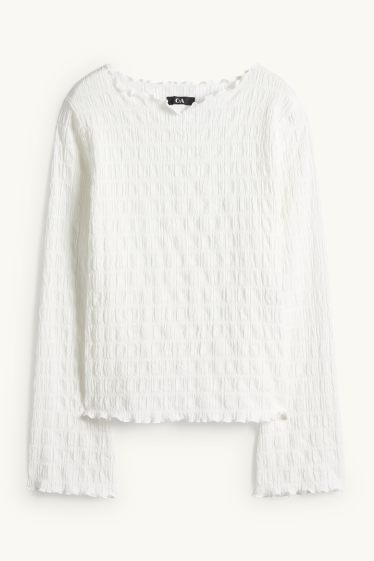 Femmes - Haut à manches longues - regular fit - smocké - blanc