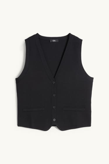 Femmes - Gilet de maille - côtelé - noir