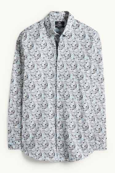 Pánské - Business košile - regular fit - button-down - se vzorem - šedá