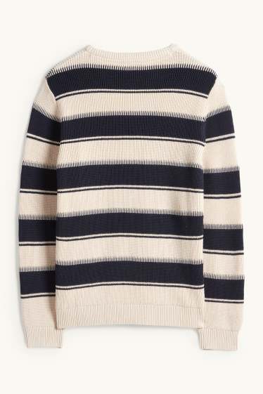 Enfants garçons - Pull - côtelé - à rayures - noir / beige