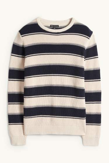 Enfants garçons - Pull - côtelé - à rayures - noir / beige