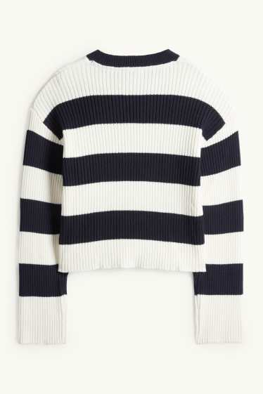 Copii - Fete - Pulover - reiat - cu dungi - albastru închis / alb-crem