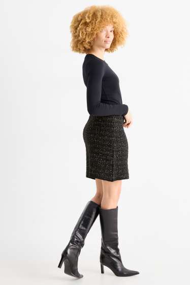 Damen - Bouclé-Minirock - strukturiert - schwarz