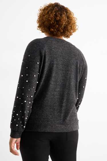 Damen - Sweatshirt mit Perlen - dunkelgrau