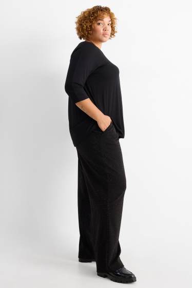 Dona - Pantalons - high waist - wide leg - efecte brillant - negre