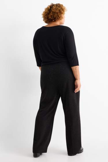 Dona - Pantalons - high waist - wide leg - efecte brillant - negre