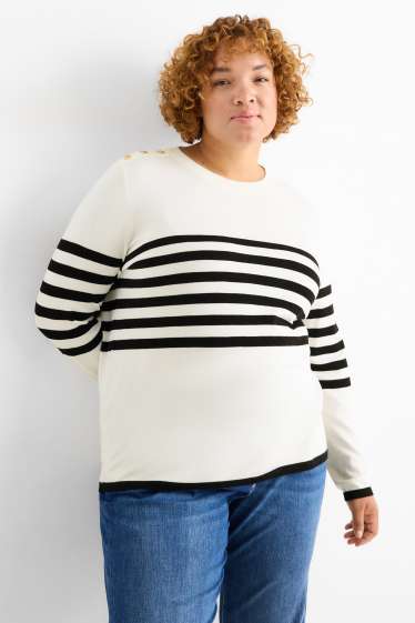 Damen - Pullover - gestreift - weiss / schwarz