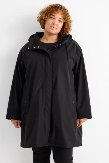Femmes - Parka de pluie avec capuche - rembourrée - imperméable - noir