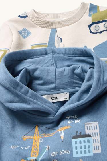 Enfants garçons - Lot de 2 - dinosaures et chantier - sweat à capuche et sweat - bleu
