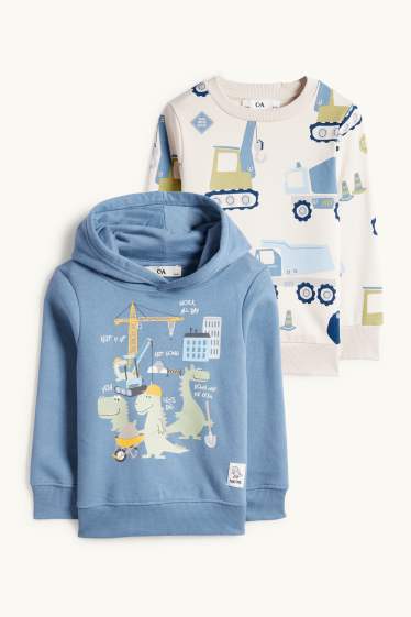 Enfants garçons - Lot de 2 - dinosaures et chantier - sweat à capuche et sweat - bleu