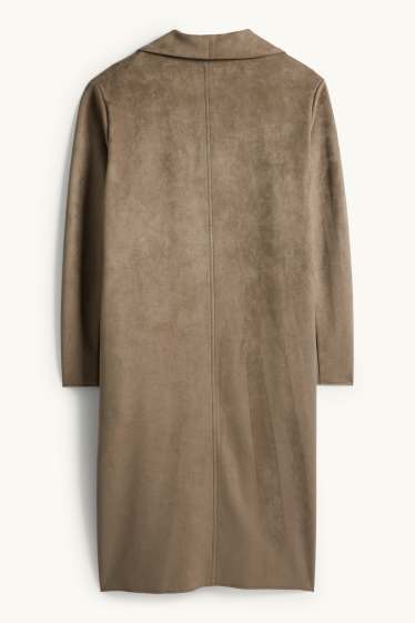 Dámské - Kabát - imitace semiše - hnědá
