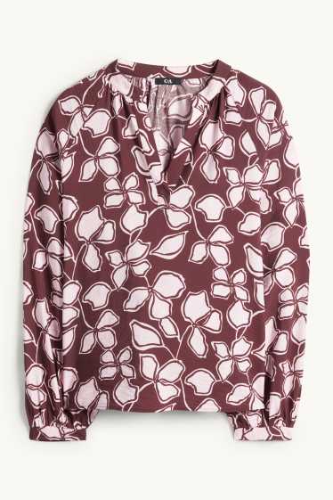 Women - V-neck blouse - floral - brown / rose