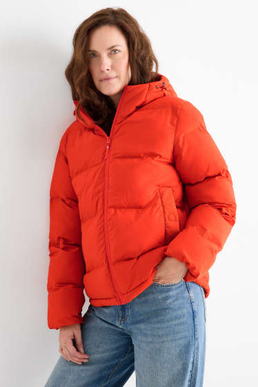 Dames - Jas met stiksels met capuchon - waterafstotend - rood