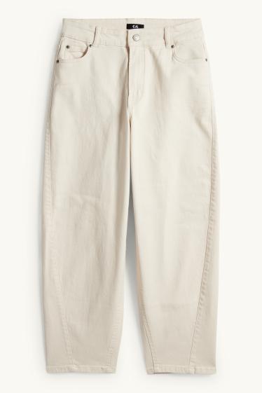 Women - Cloth trousers - mid-rise waist - barrel leg - light beige