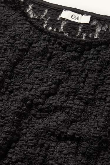 Femmes - Haut court à manches longues à dentelles - slim fit - noir