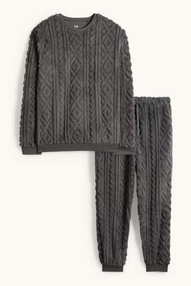 Hommes - Pyjama d’hiver - texturé - gris