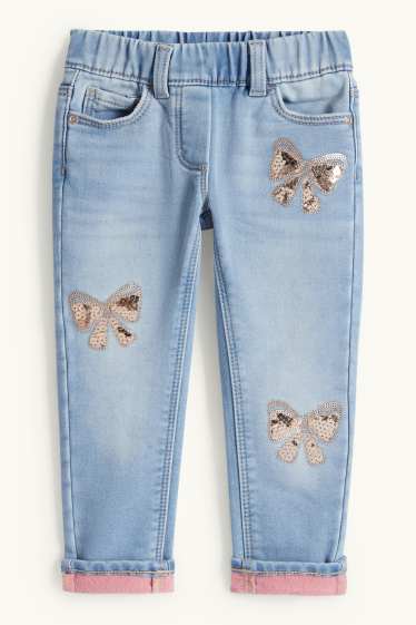 Kinderen: meisjes - Strik - slim jeans - thermojeans - jeansblauw