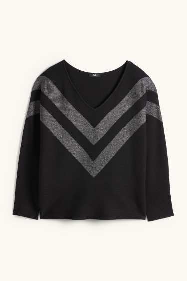 Dona - Jersei amb el coll en punta - acanalat - negre