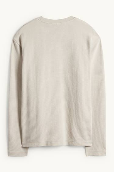 Hommes - Haut à manches longues - relaxed fit - côtelé - beige clair