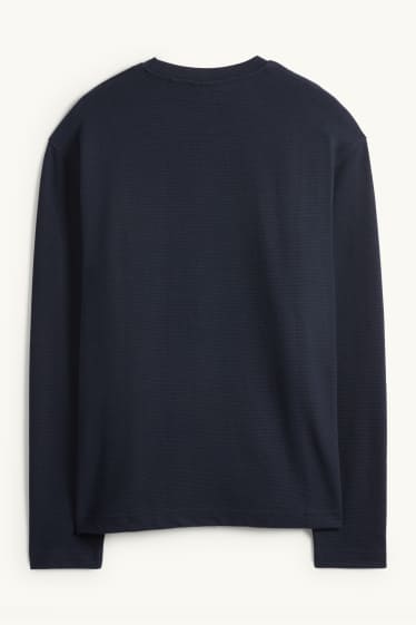 Herren - Langarmshirt - Relaxed Fit - gerippt - dunkelblau