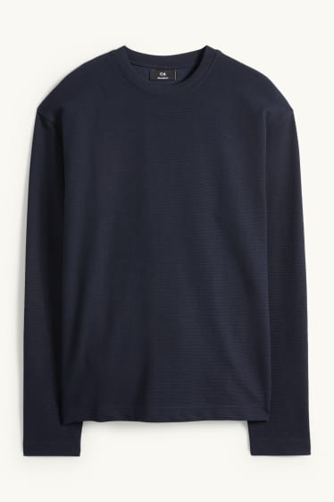 Herren - Langarmshirt - Relaxed Fit - gerippt - dunkelblau