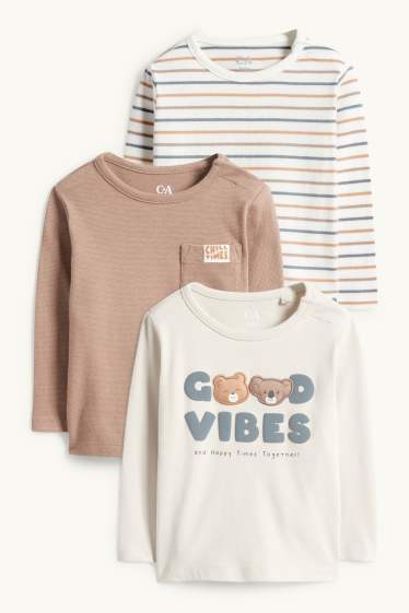 Baby Buben - Multipack 3er - Bärchen und Koala - Baby-Langarmshirt - cremeweiß