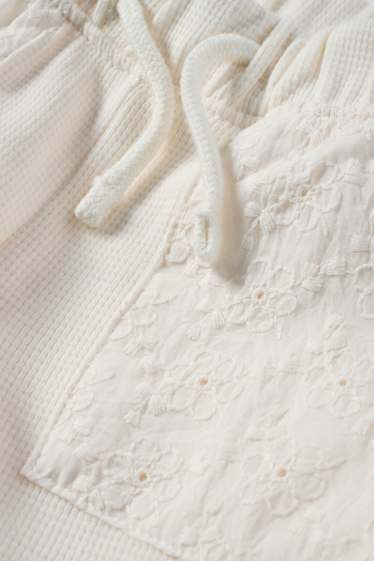 Neonate - Pantaloni sportivi neonate - broderie anglaise - tramati - bianco crema