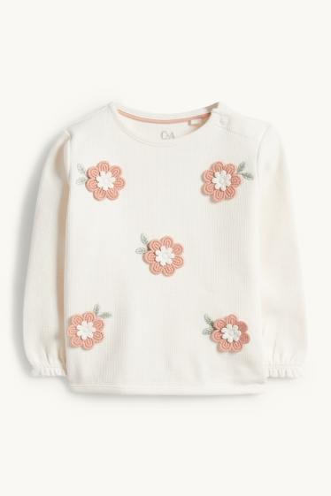 Bebeluși - fete - Floricele - bluză de molton bebeluși,  cu aplicații croșetate - structurată - crem
