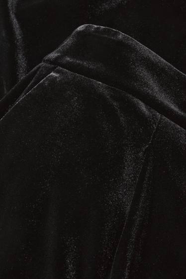 Damen - Samthose - Mid Waist - Wide Leg - schwarz