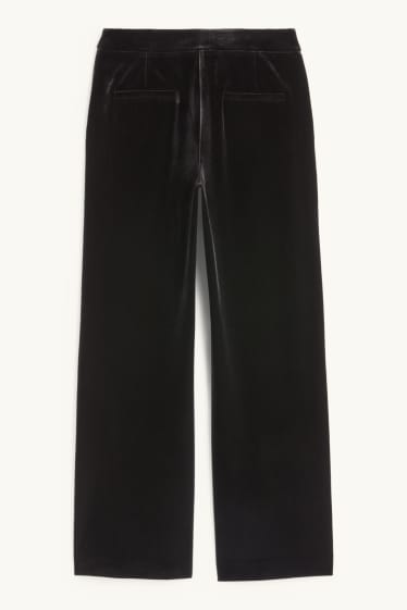 Damen - Samthose - Mid Waist - Wide Leg - schwarz