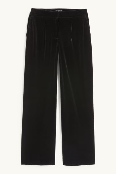 Damen - Samthose - Mid Waist - Wide Leg - schwarz