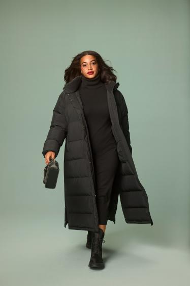 Dames - Mantel met stiksels en capuchon - waterafstotend - zwart