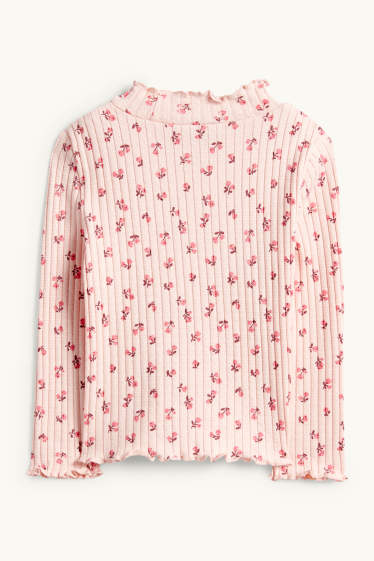 Kinderen: meisjes - Longsleeve - geribd - gebloemd - roze