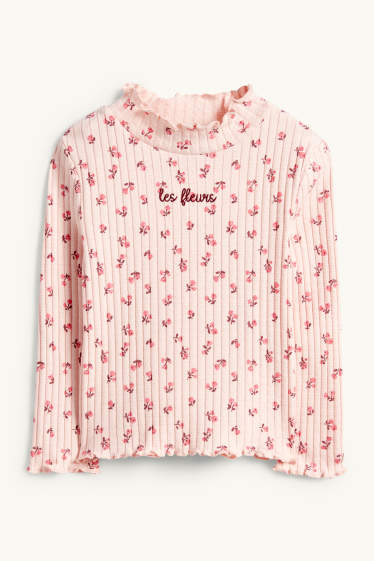 Kinderen: meisjes - Longsleeve - geribd - gebloemd - roze