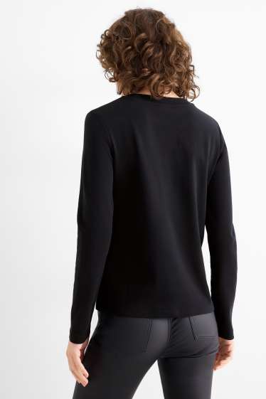 Donna - Maglia manica lunga con strass - regular fit - effetto brillante - nero