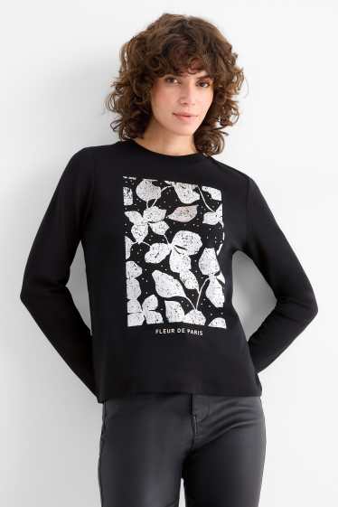 Donna - Maglia manica lunga con strass - regular fit - effetto brillante - nero