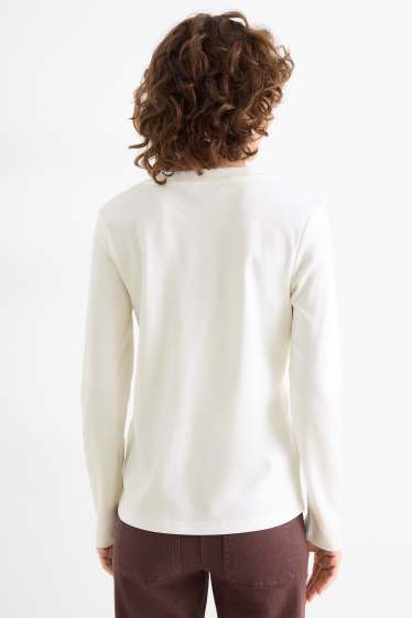 Femmes - Haut à manches longues avec pierres de strass - regular fit - blanc